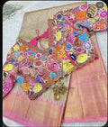 Lihanga and saree Stone studded Gold Work thread n zardosi net hands  work Blouse ready to wear