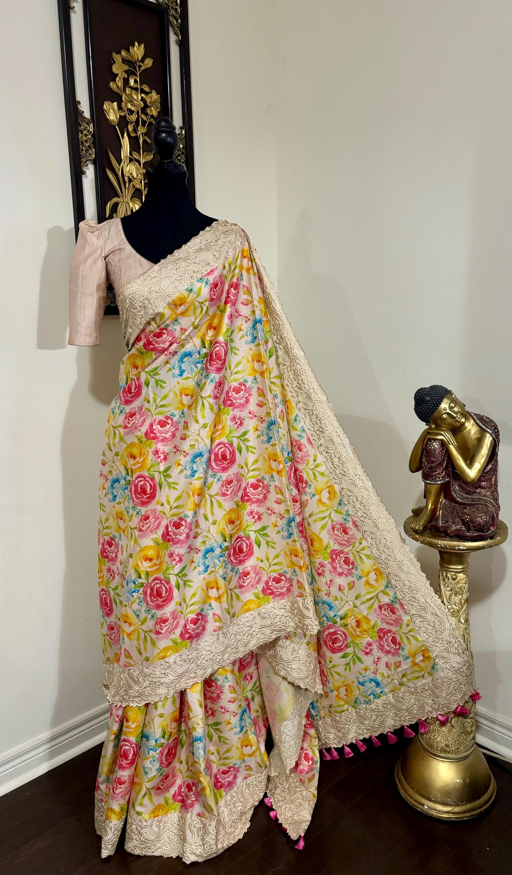 Light weight easy to drape Soft Silk fancy Saree; with beautiful pythani boarder, with Pochampalli design ready to wear Blouse fits 32-46