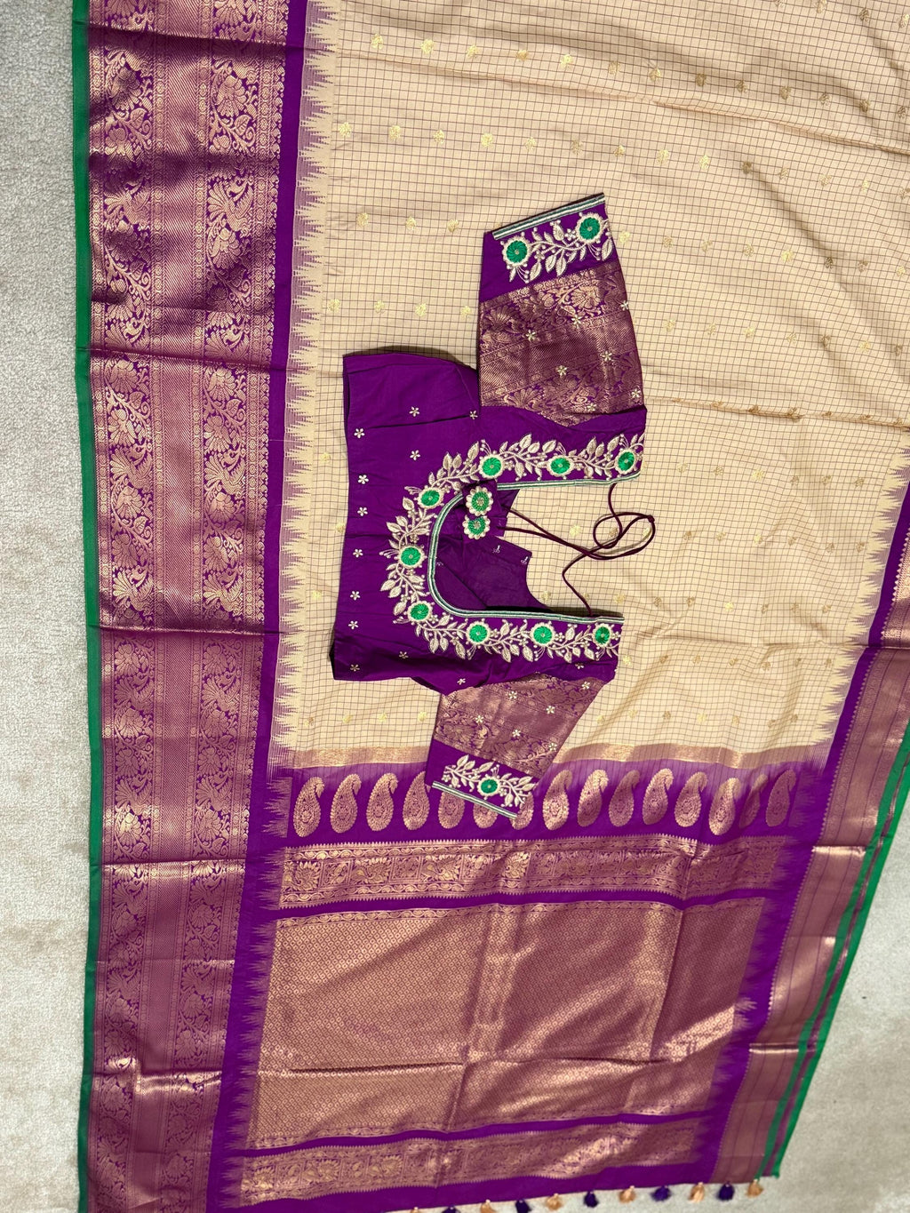 Gadwal Handloom pure silk sarees in rare colors and ready to wear blouse with embroidered blouse fits up to 32 -46 saree is ready fall pico