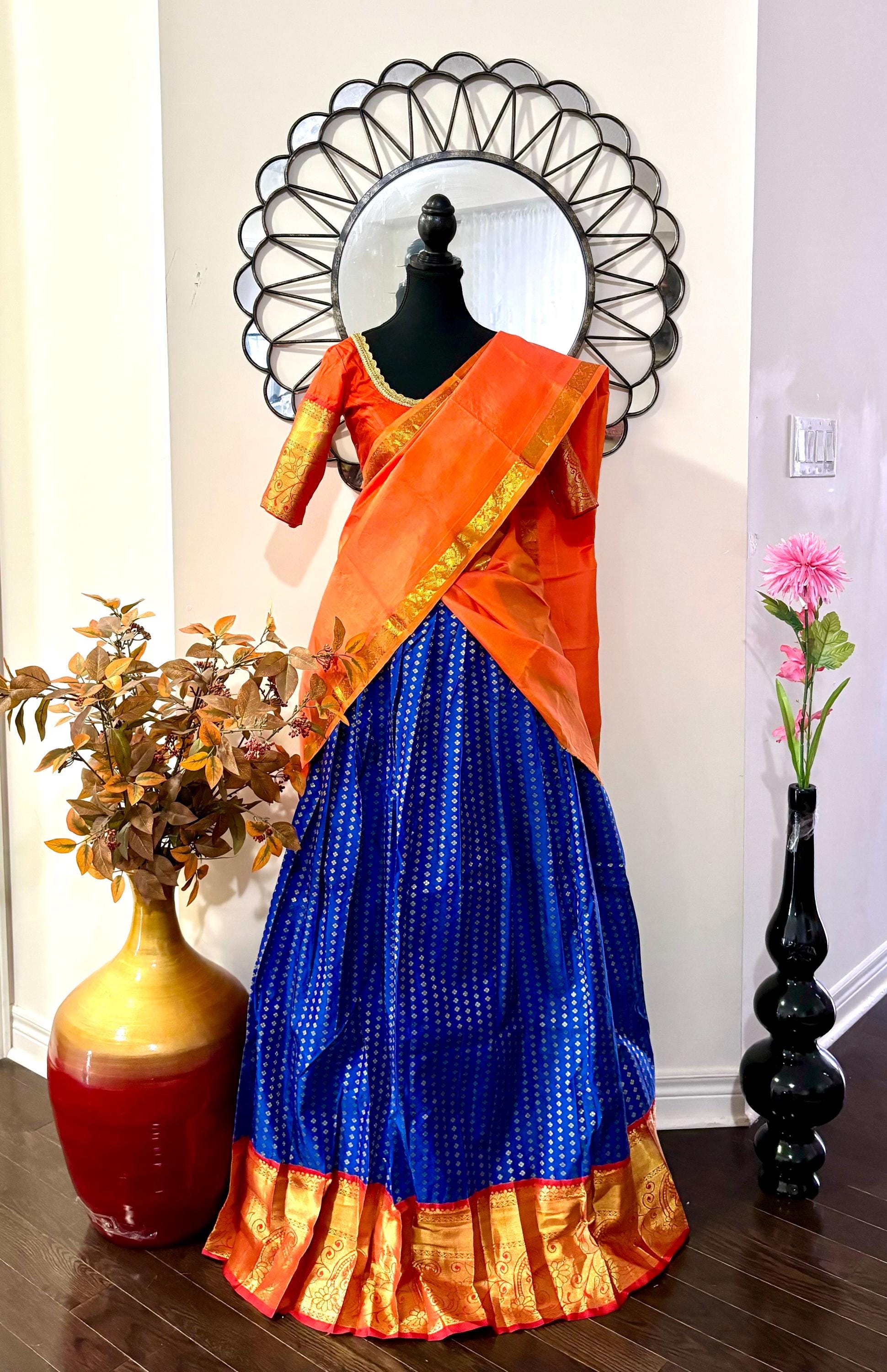 Beautiful colors Kanchi pattu Lihanga with beautiful Kanchi boarder is made of Handloom cloths ready with ready to wear blouse sizes 32 - 48