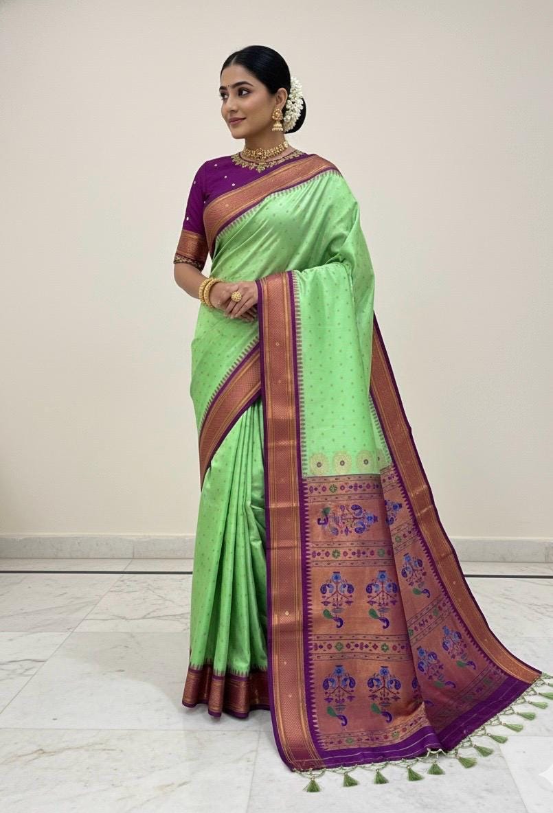 Gadwal Handloom pure silk sarees in rare colors and ready to wear blouse with embroidered blouse fits up to 32 -46 saree is ready fall pico