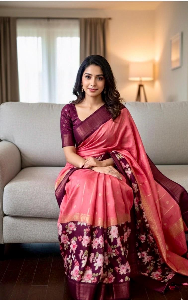 Light weight easy to drape Soft Silk fancy Saree; with beautiful pythani boarder, with Pochampalli design ready to wear Blouse fits 32-46