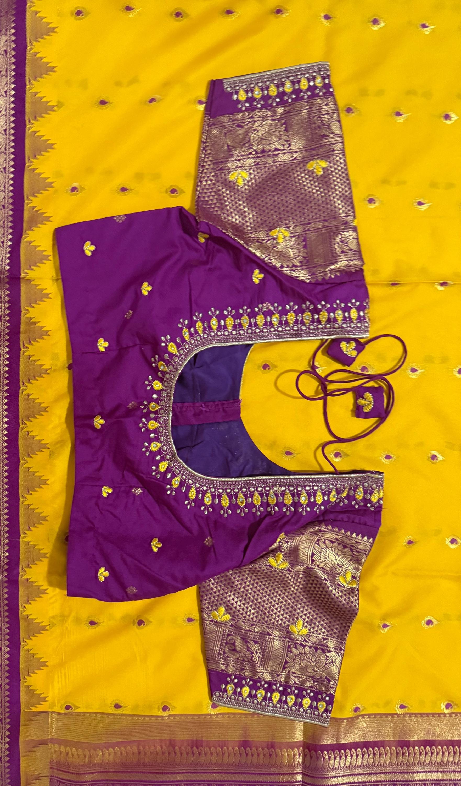 Gadwal Handloom pure silk sarees in rare colors and ready to wear blouse with embroidered blouse fits up to 32 -46 saree is ready fall pico