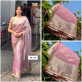Banarasi  tissue saree with self weaving with beautifully embroidered boarder all over the saree Pestal   shade rich weaving ready Blouse