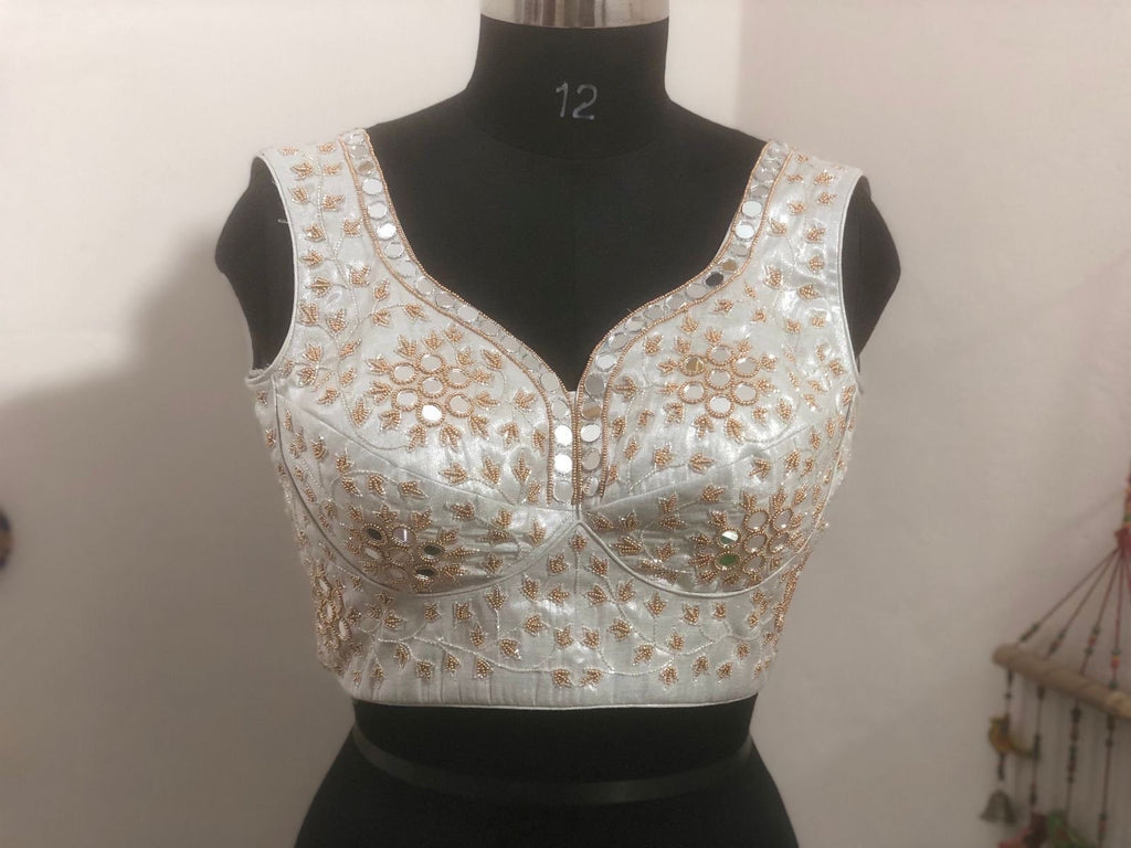 Stone studded Gold Work kardana n zardosi net hands  work Blouse ready to wear