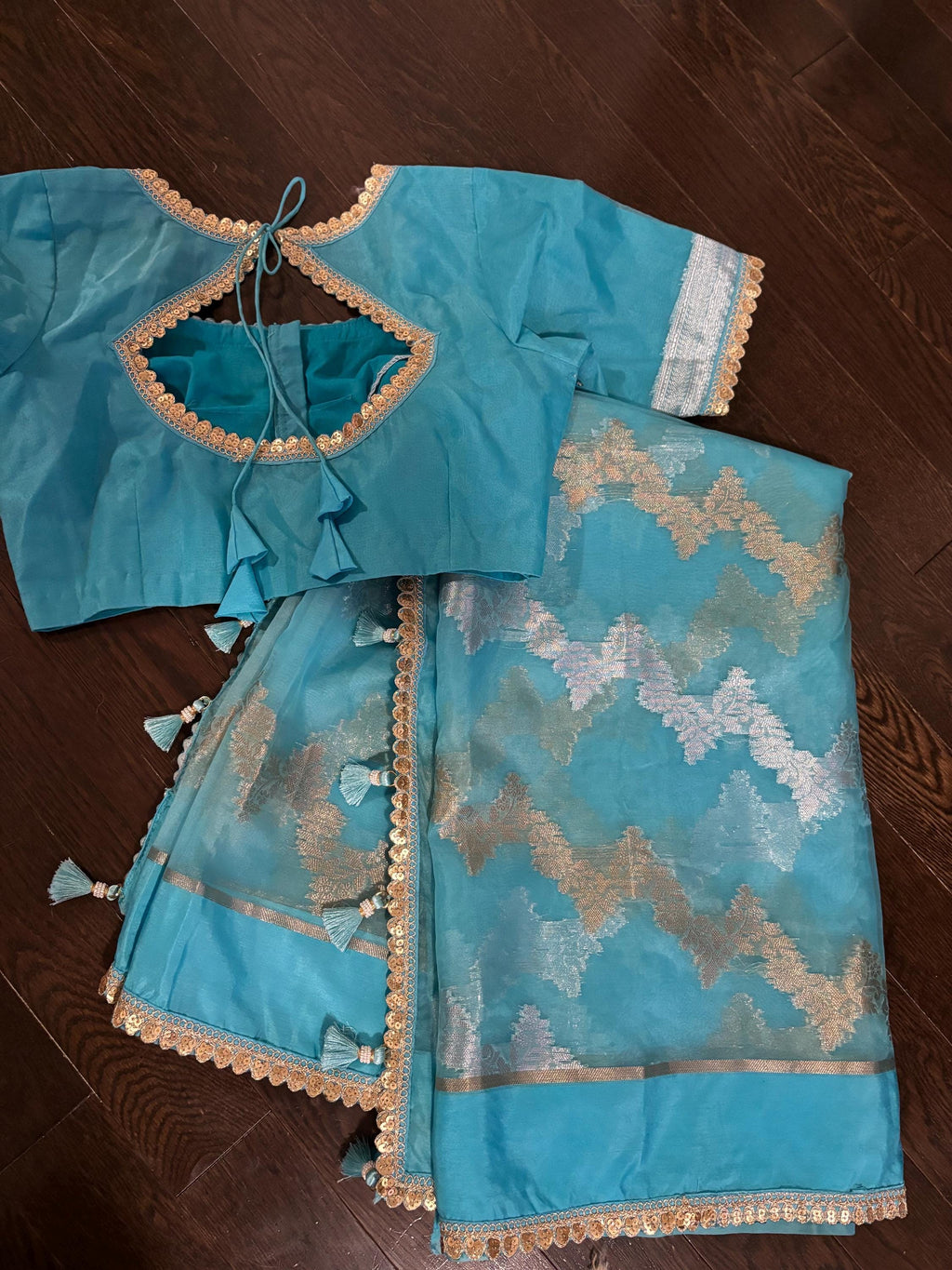 Banarsi fancy beautiful kora organza double zari silk saree very soft ant flowy ready to wear designer blouse fits 32-46  eye cooling shades