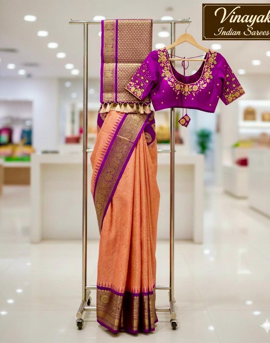 Gadwal Handloom pure silk sarees in rare colors and ready to wear blouse with embroidered blouse fits up to 32 -46 saree is ready fall pico