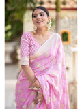 Banarasi handloom khadi georgette silk soft falling saree all over beautiful water zari weaving work any color possible ready to wear blouse