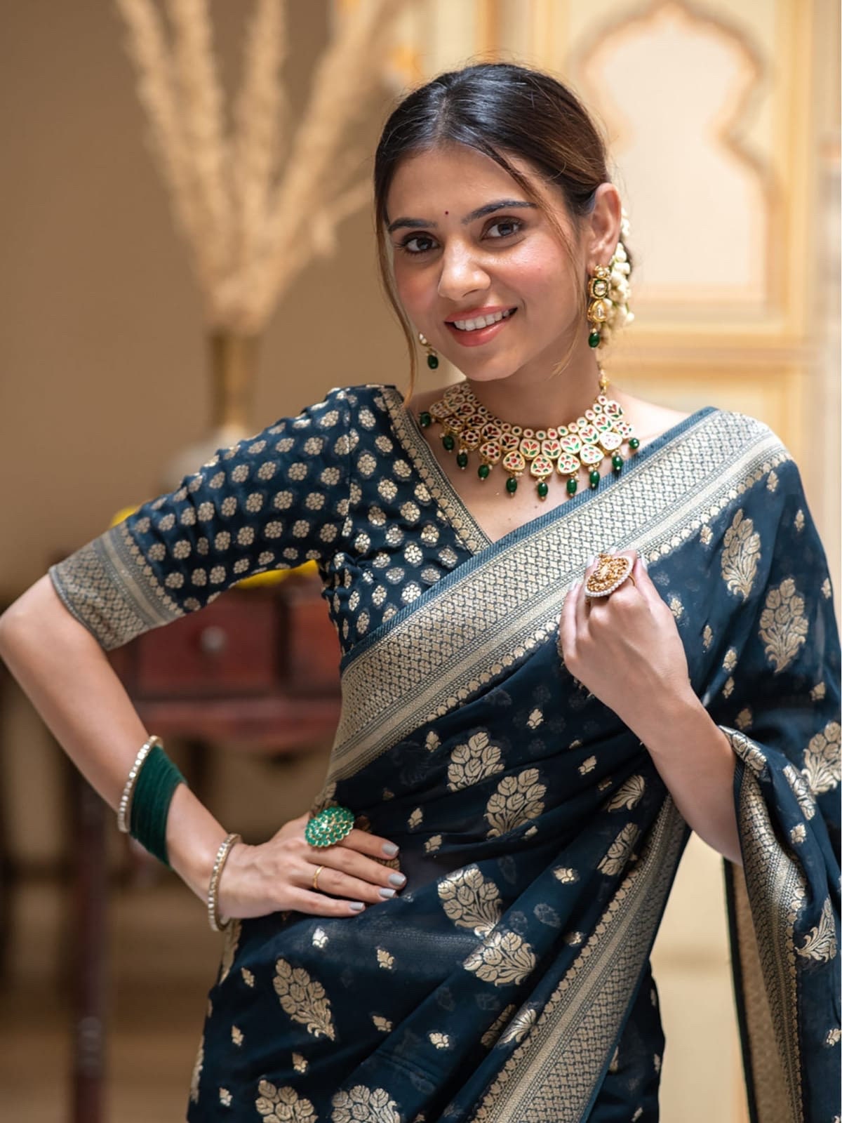 Banarasi handloom khadi georgette silk soft and falling saree all over beautiful water zari weaving work / Any color possible