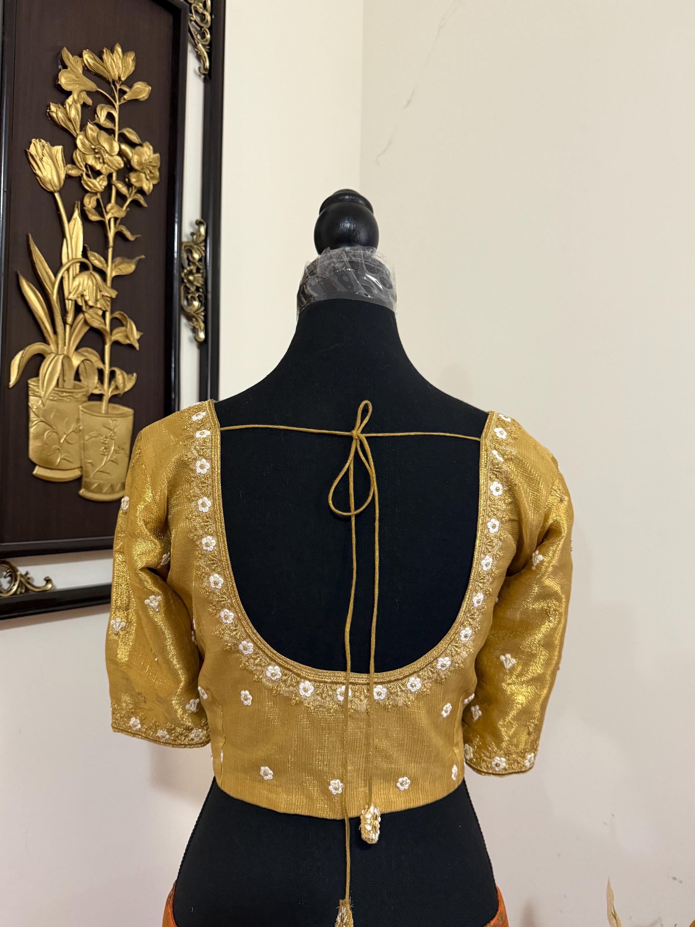 Banarasi double shades golden  tissue saree with self weaving stripes  on all over with beautifully done work blouse fits 32 to 46