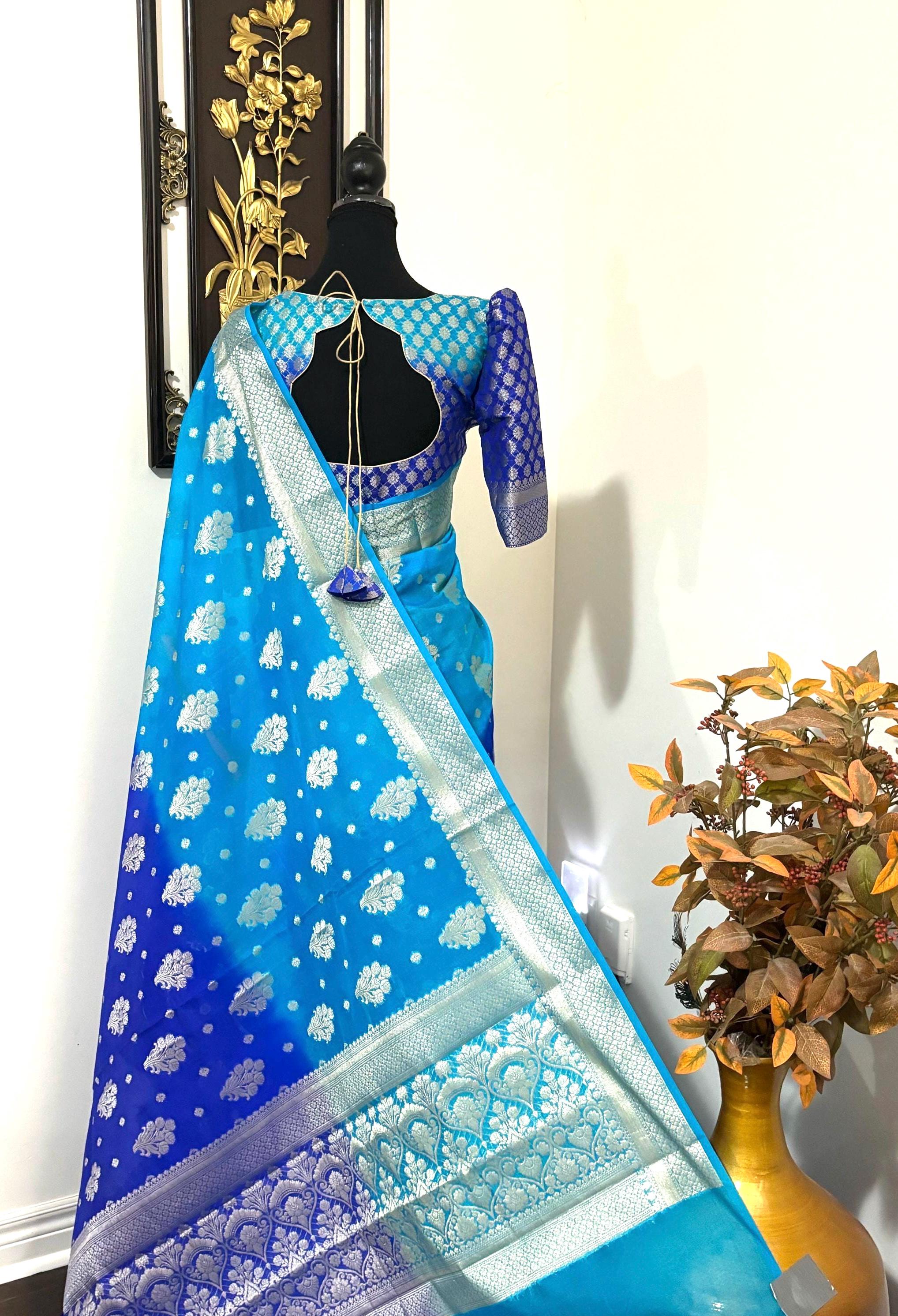 Banarasi dual shade handloom khadi georgette silk saree all over beautiful water zari weaving beautiful combinations, any color possible