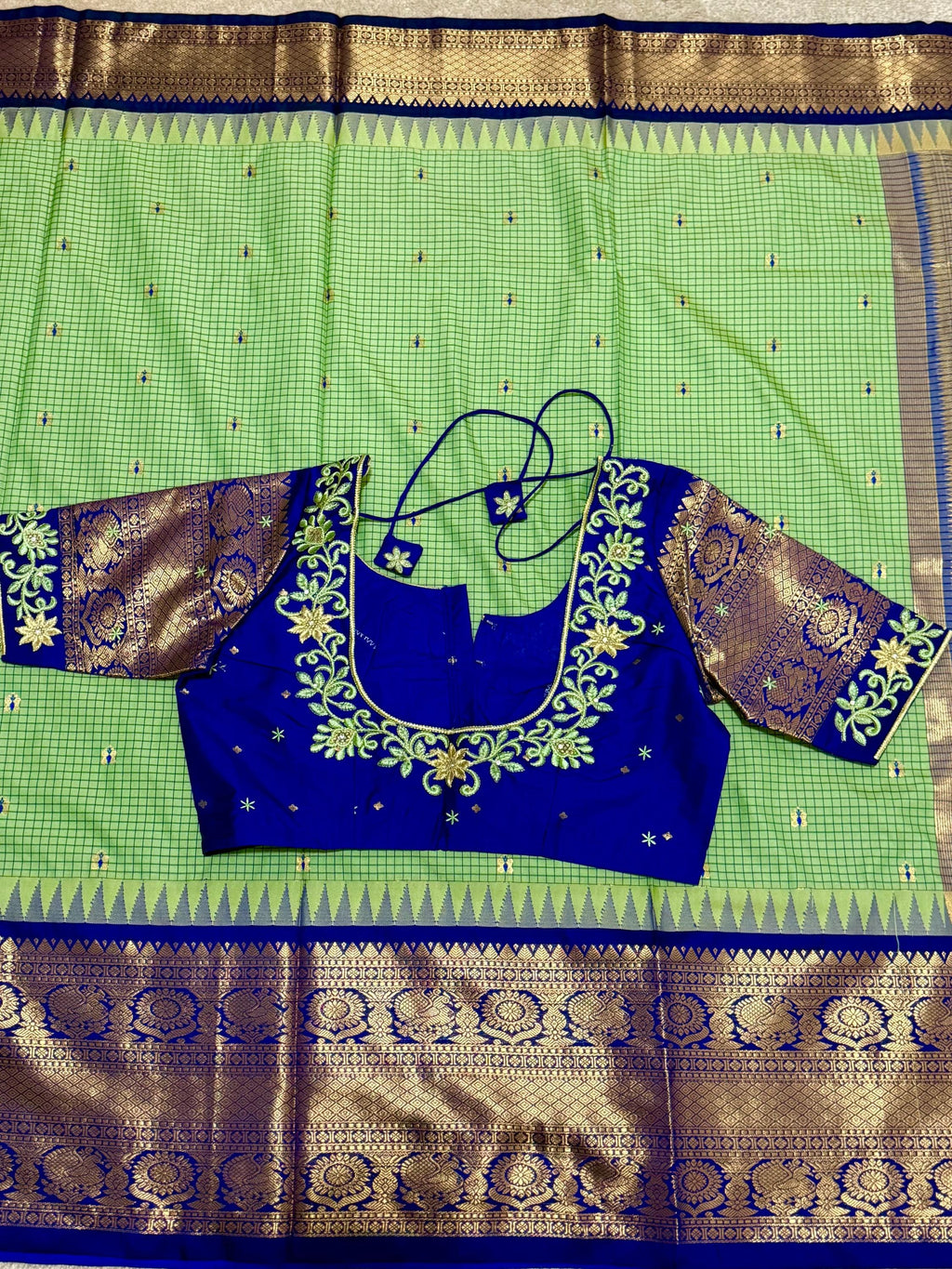 Gadwal Handloom pure silk sarees in rare colors and ready to wear blouse with embroidered blouse fits up to 32 -46 saree is ready fall pico