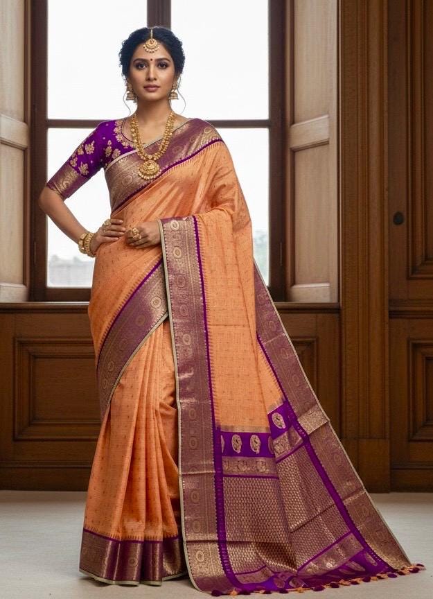 Gadwal Handloom pure silk sarees in rare colors and ready to wear blouse with embroidered blouse fits up to 32 -46 saree is ready fall pico
