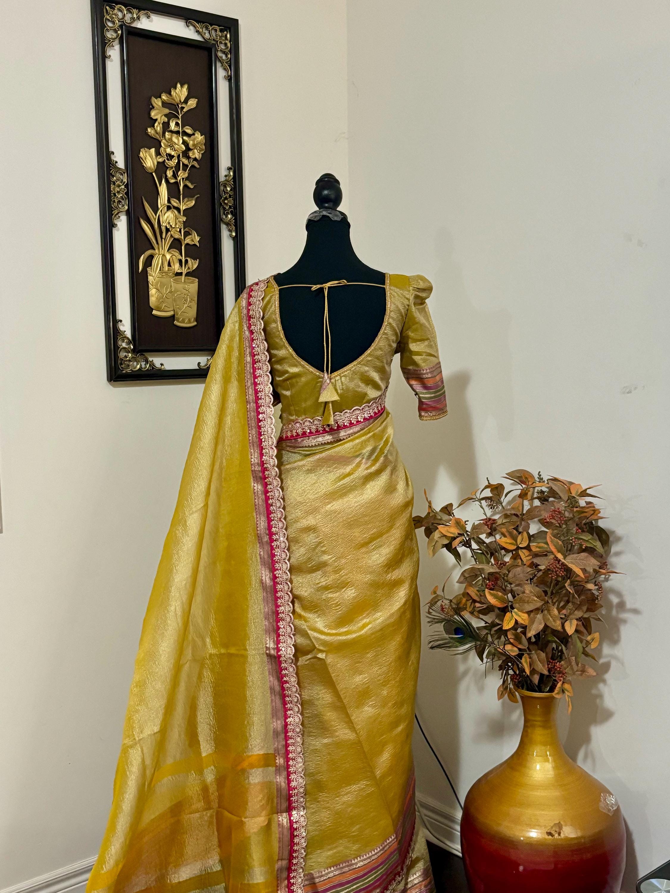 Beautiful party wear cocktail pure silk  crush tissue  saree paired up with pretty designer Blouse fits 32-46/contact seller for availabil