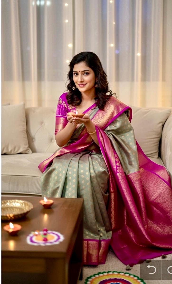 Kanchipuram soft silk saree in rarecolors with beautifully done hand  made embroidered blouse with readytowear work blouse fitsup to32 to 46