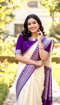 Beautiful banarasi saree paired up with pretty maggam work blouse.
