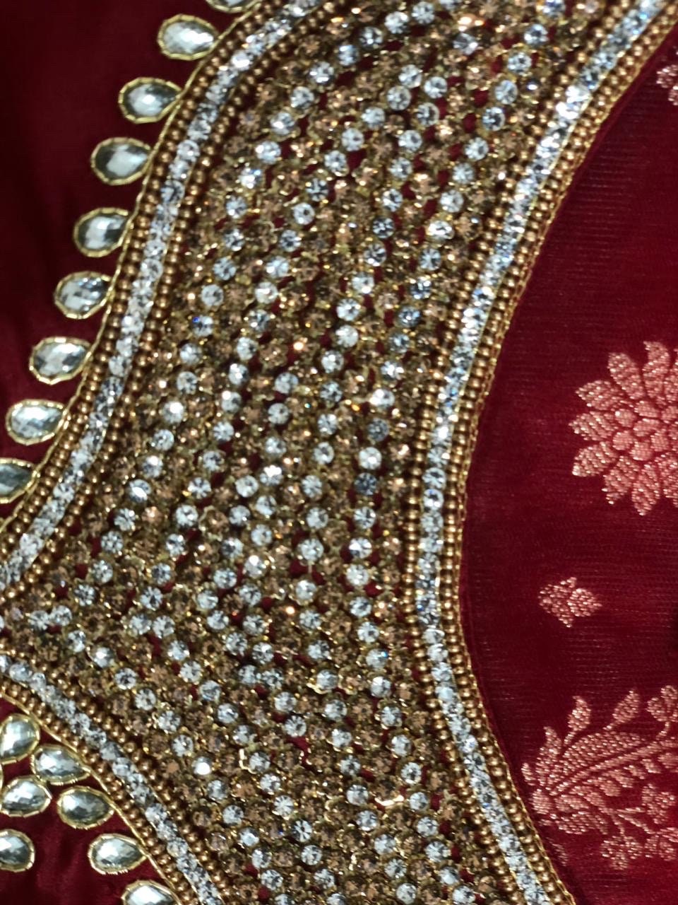 Gold Jardosi work Blouse with white stones ..ready to wear