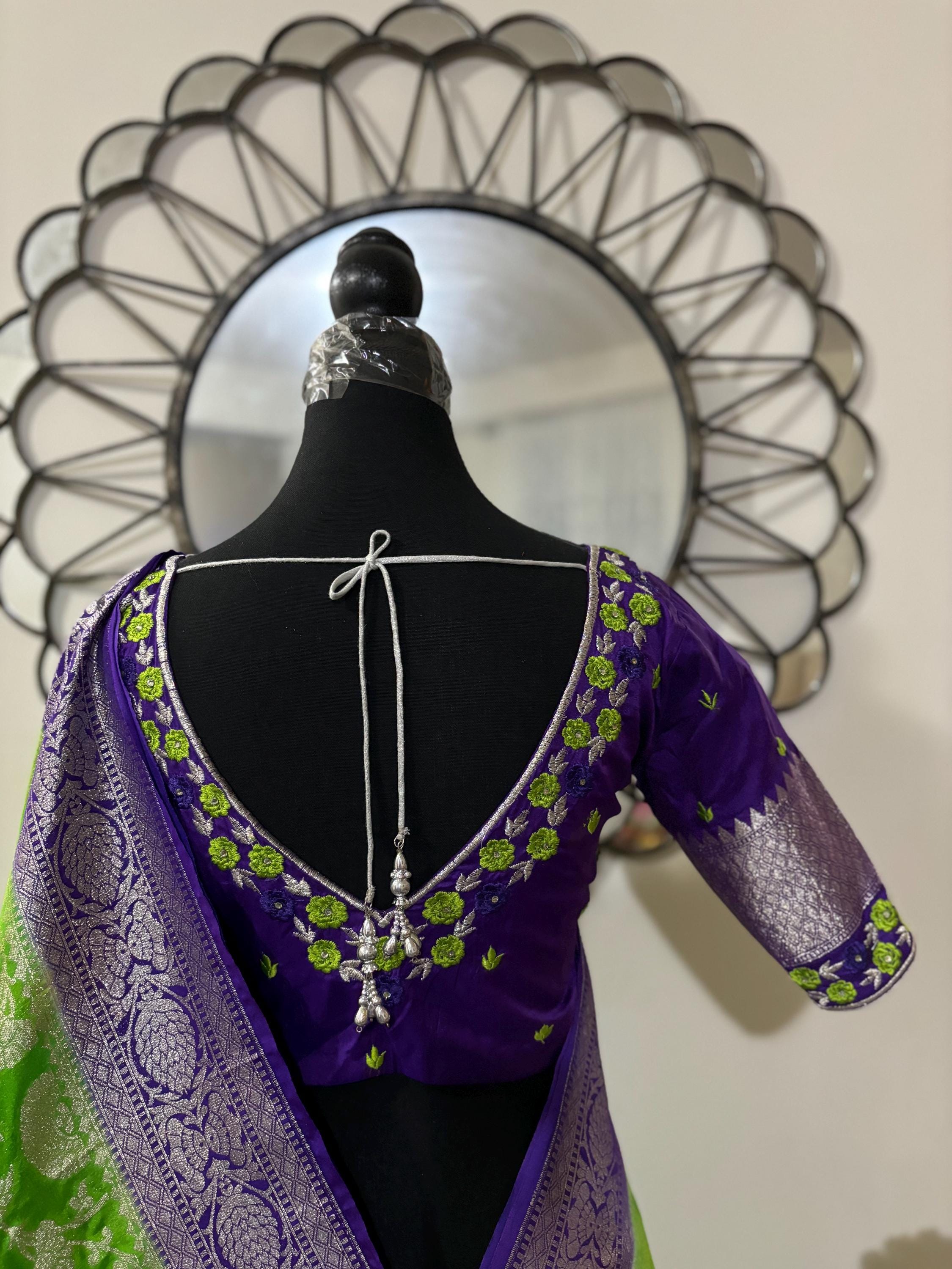 Beautiful banarasi silk saree paired up with beautiful embroidery blouse fits to 32 to 46 in beautiful rare colors all over jaal. Cocktails