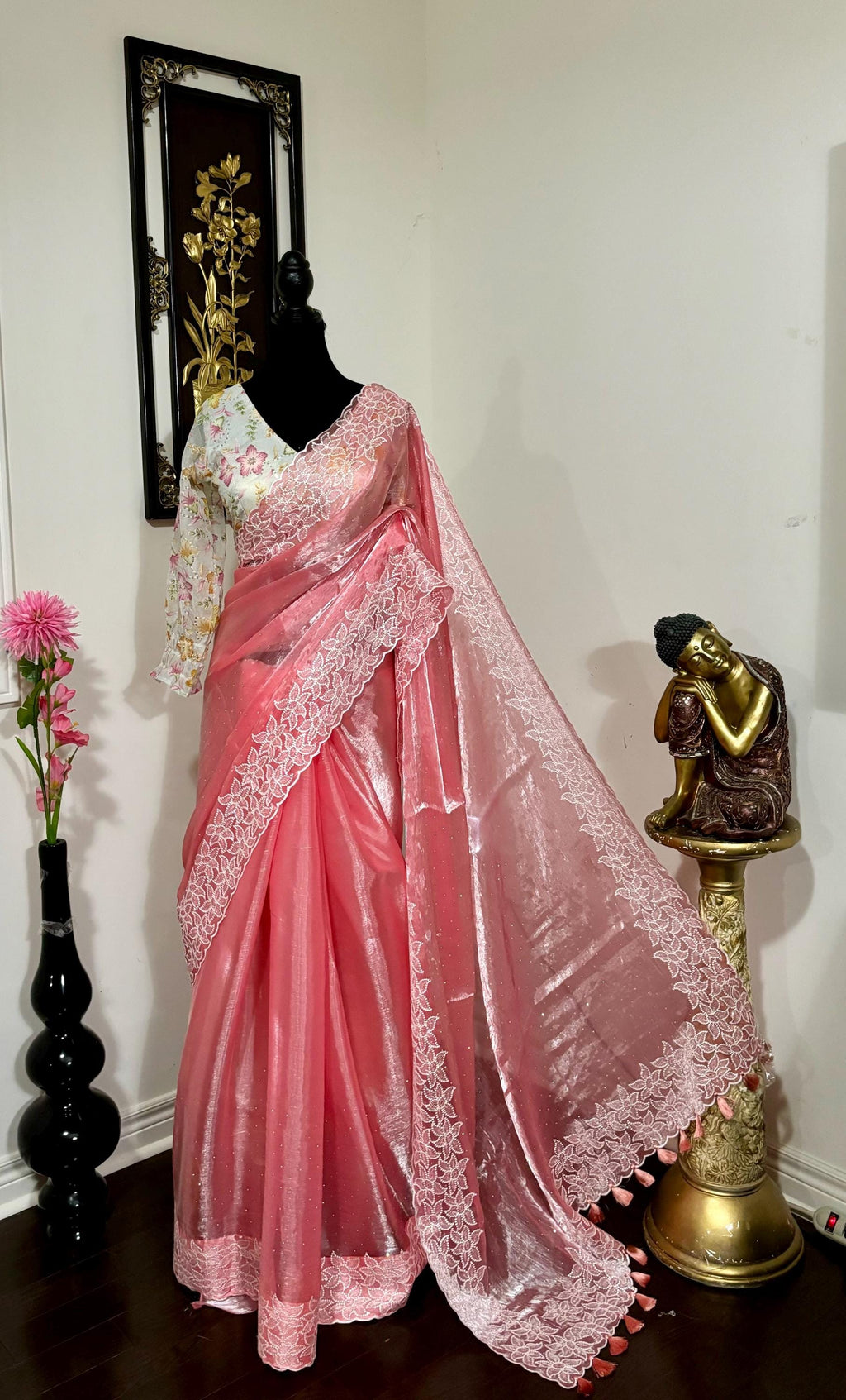 Beautiful shimmer georgett handloom georgette silk saree all over beautiful pearl and thread  weaving and beautiful boarder ready blouse