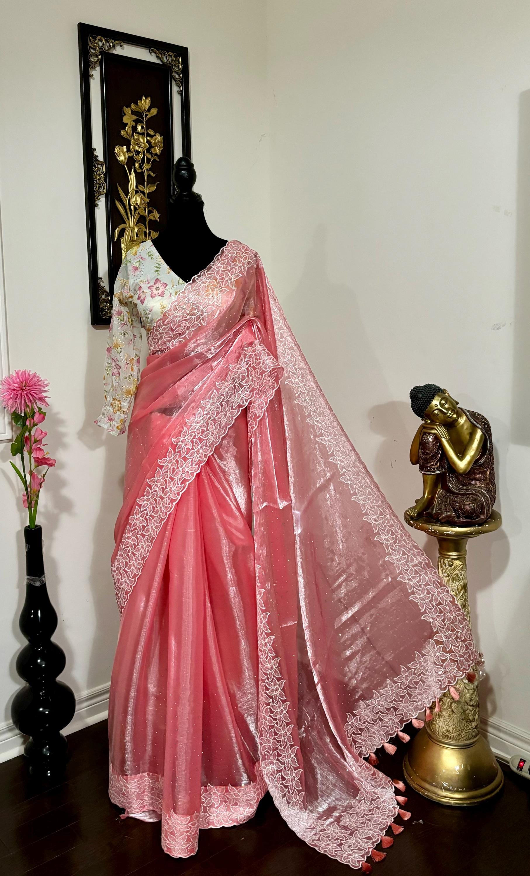 Beautiful shimmer georgett handloom georgette silk saree all over beautiful pearl and thread  weaving and beautiful boarder ready blouse