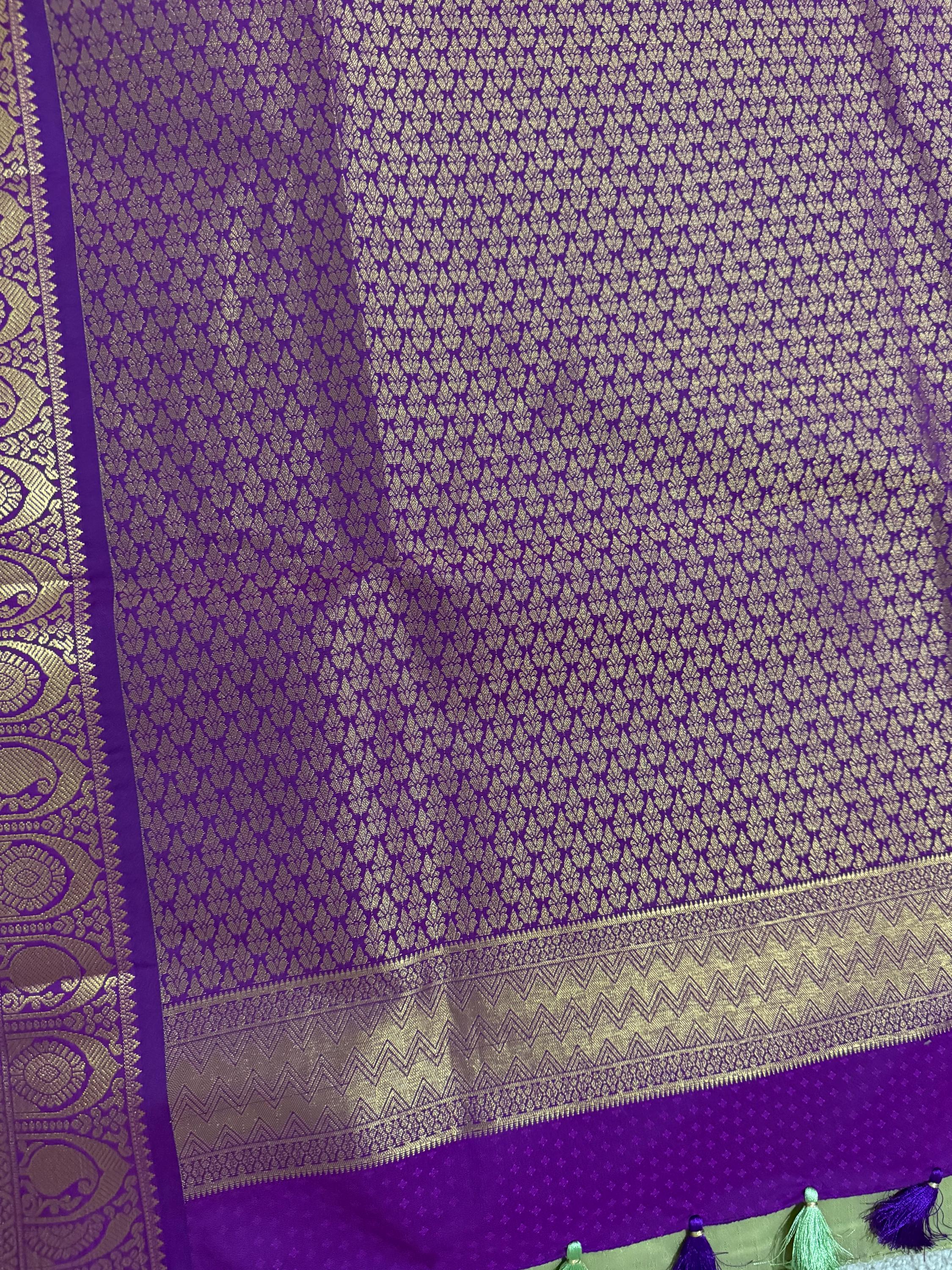 Kanchipuram soft silk saree in rare colors with beautifully done hand  made embroidered blouse with ready to wear work blouse fits 32 to 46