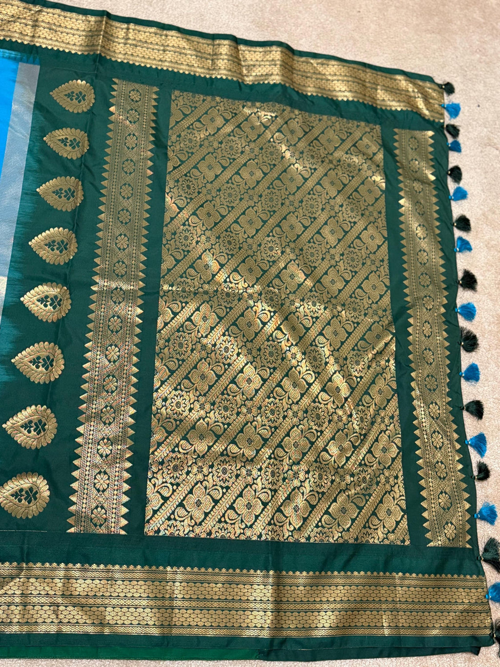 Gadwal Handloom pure silk sarees in rare colors and ready to wear blouse with embroidered blouse fits up to 32 -46 saree is ready fall pico