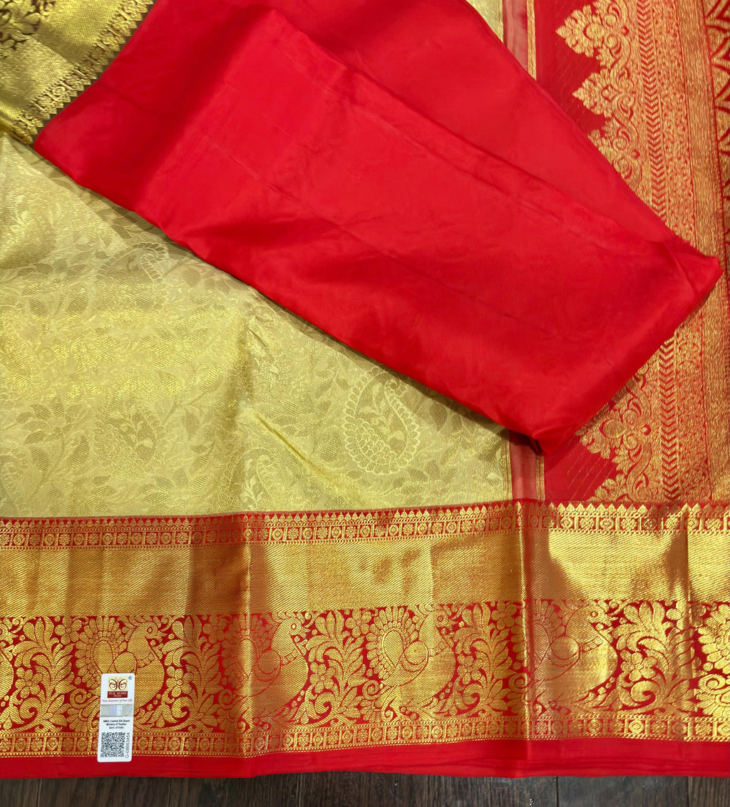 Beautiful gold dual shade boarder Bridal  2 gram gold pure handloom  Silk Kanjeevarm/Kanchipattu Saree ready to dispatch silk mark certified