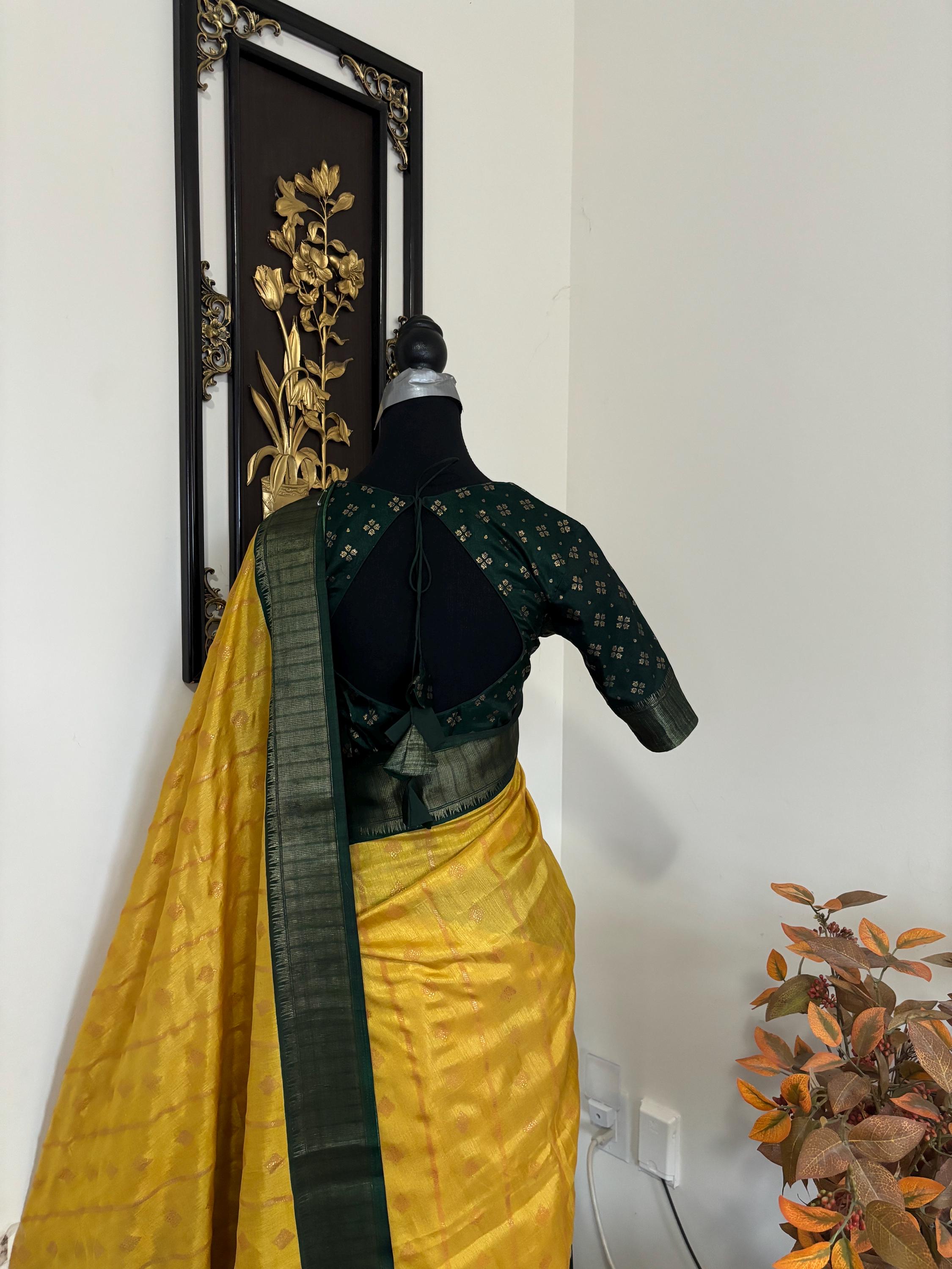 Light weight easy to drape Soft Silk fancy Saree; with beautiful pythani boarder, with Pochampalli design ready to wear Blouse fits 32-46