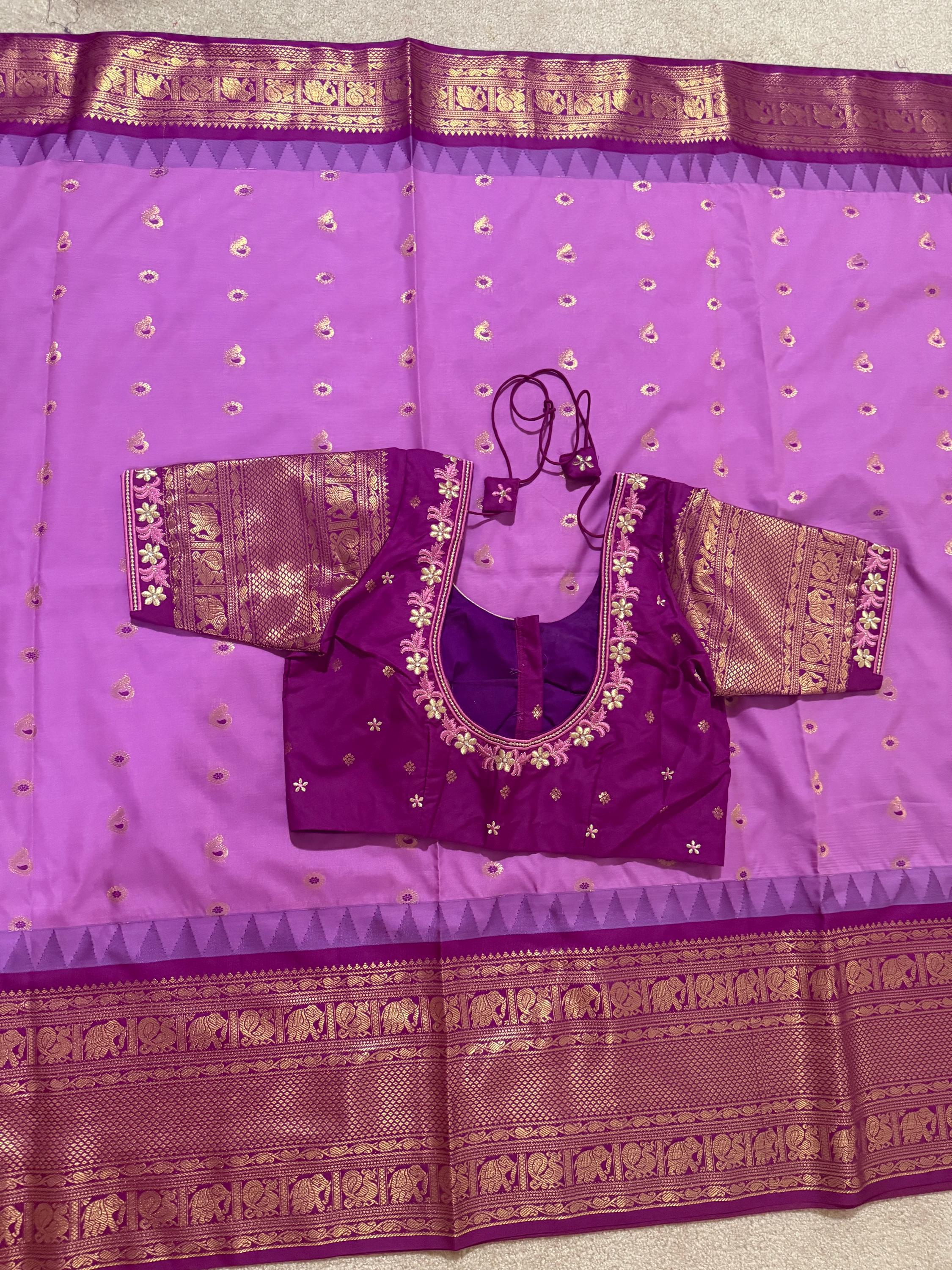 Gadwal Handloom pure silk sarees in rare colors and ready to wear blouse with embroidered blouse fits up to 32 -46 saree is ready fall pico