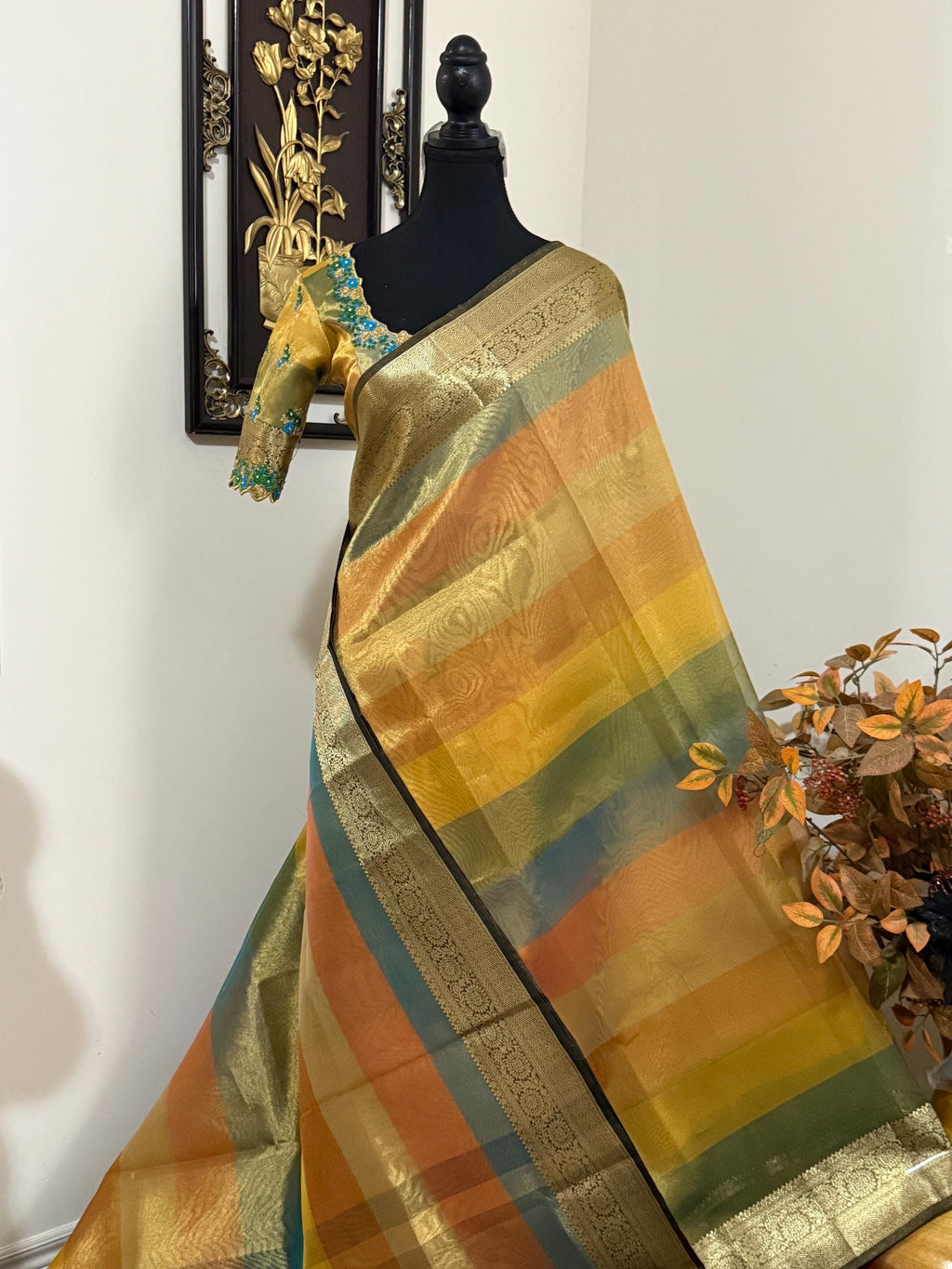 Banarsi fancy beautiful kora organza double zari silk saree very soft ant flowy ready to wear designer blouse fits 32-46  eye cooling shades