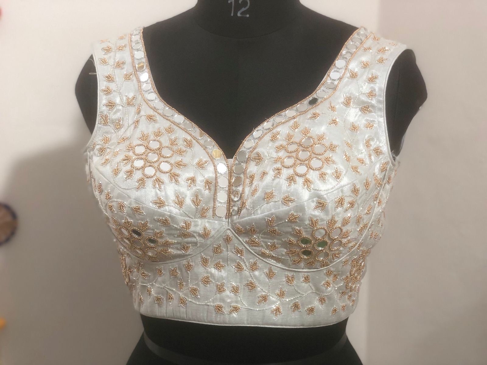 Stone studded Gold Work kardana n zardosi net hands  work Blouse ready to wear