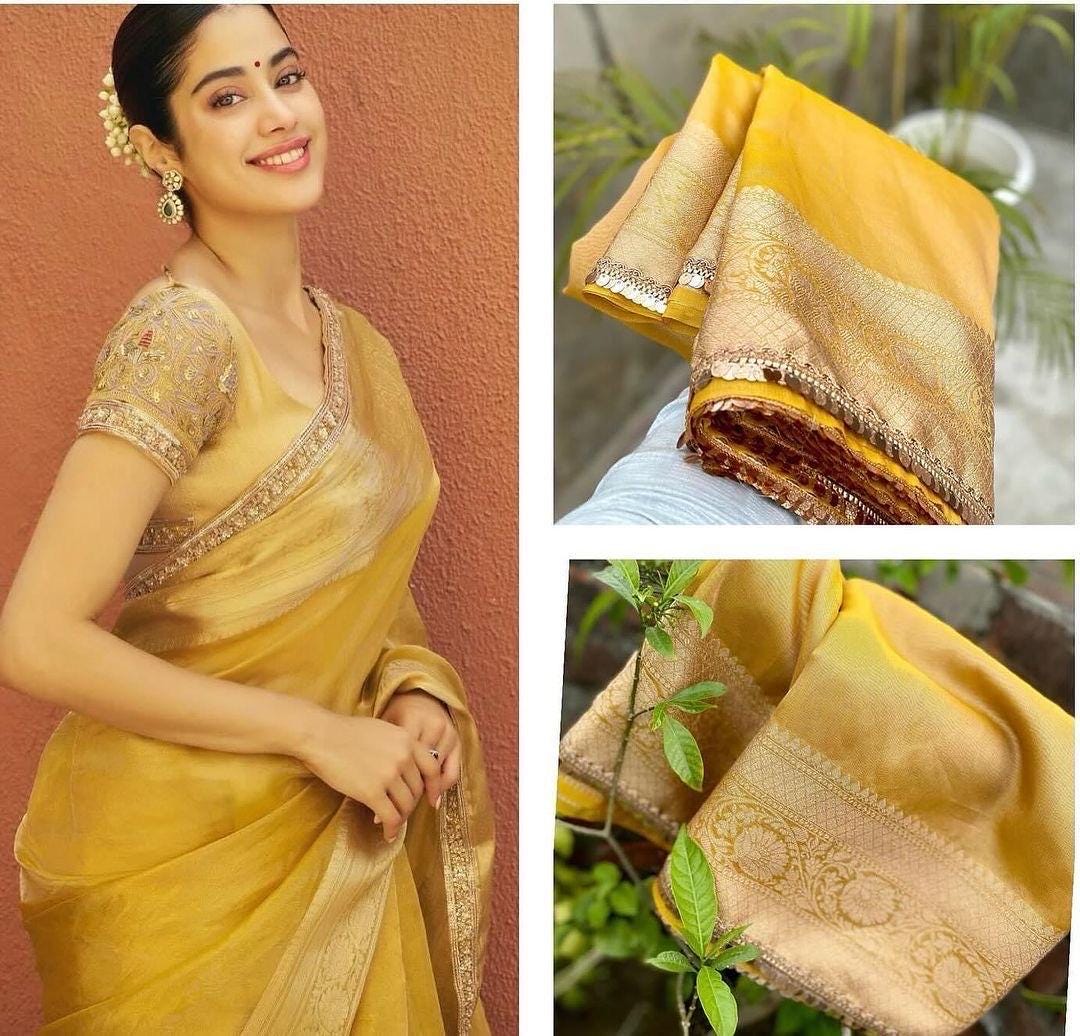Banarasi  tissue saree with self weaving with beautifully embroidered boarder all over the saree Pestal   shade rich weaving ready Blouse