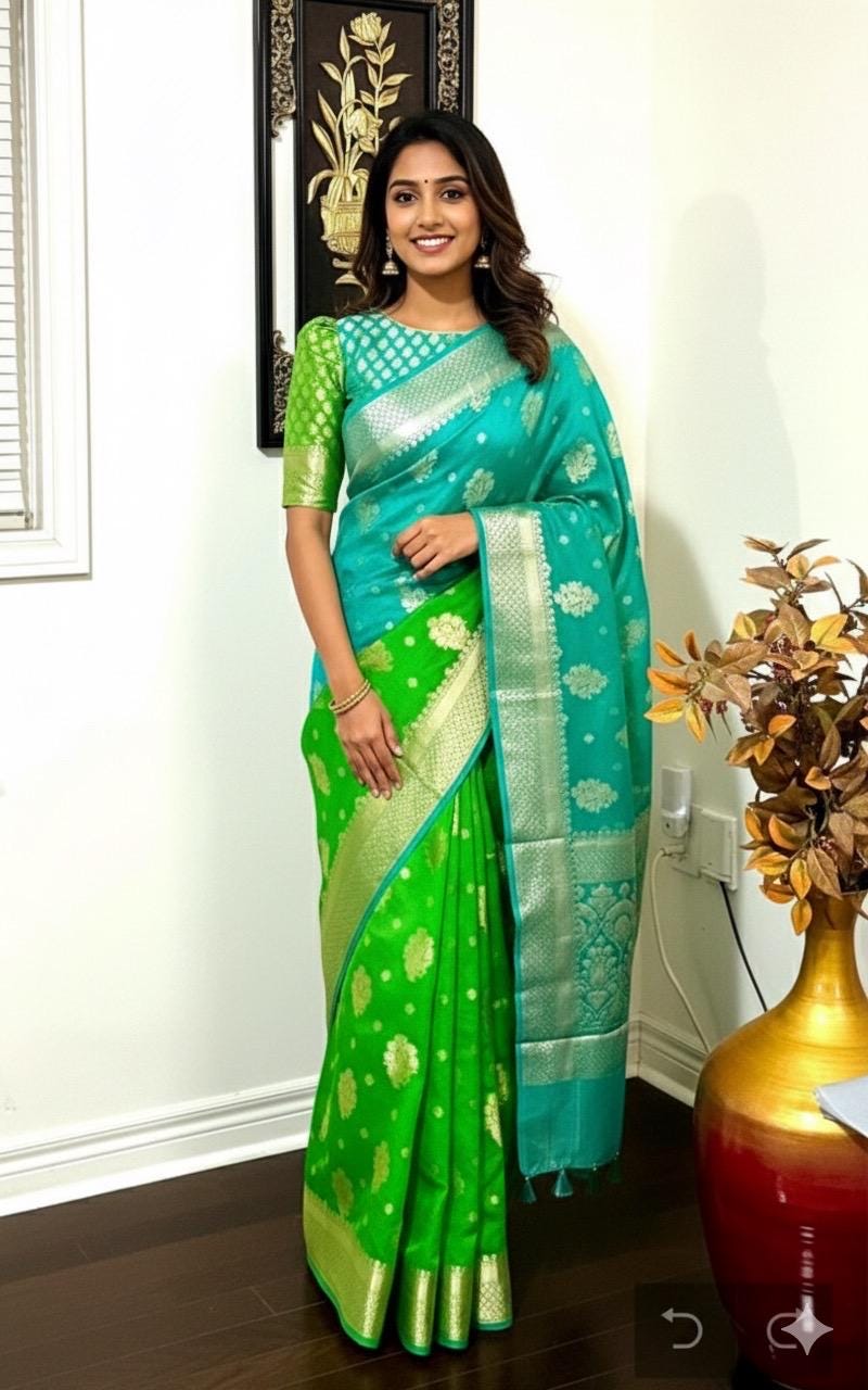 Banarasi dual shade handloom khadi georgette silk saree all over beautiful water zari weaving beautiful combinations, any color possible