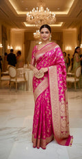 Royal Banarasi Silk Saree in Magenta Pink Ready-to-Wear Premium Edition ready to wear Blouse 34 to 46 size