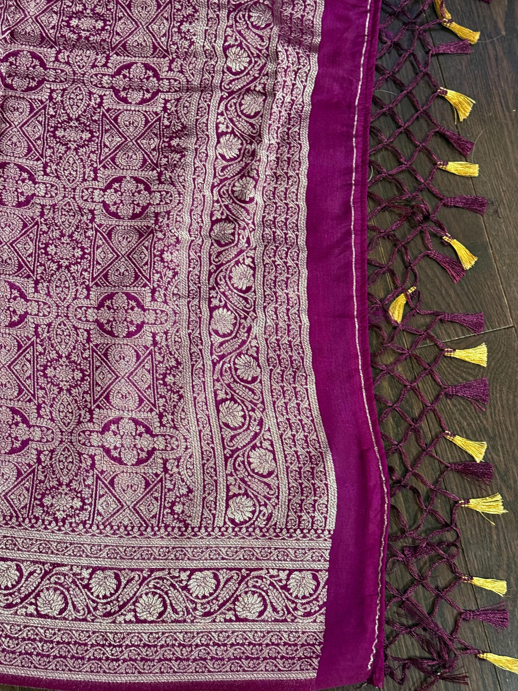 Beautiful banarasi saree with silver Zari weaving all over the saree paired up with pretty ready to wear  blouse that fits to 32 to 46