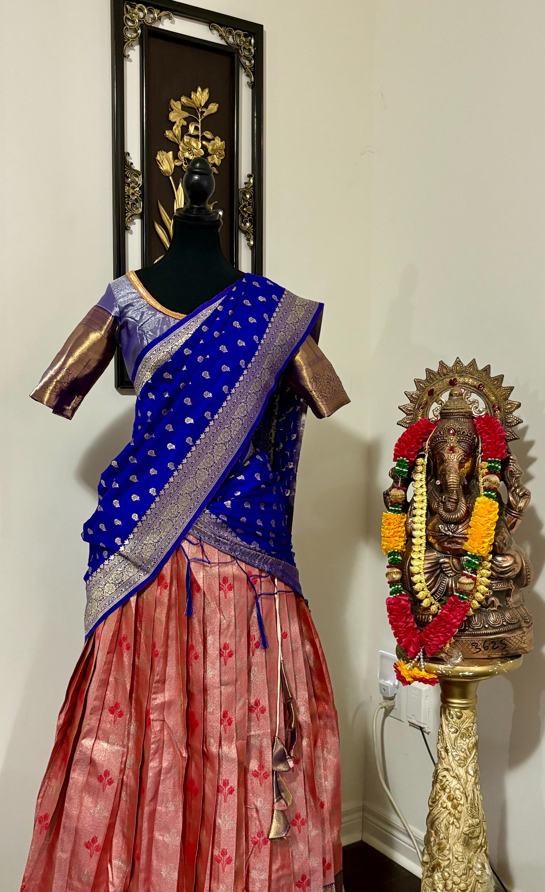 Beautiful colors Kanchi pattu Lihanga with beautiful Kanchi boarder is made of Handloom cloths ready with ready to wear blouse sizes 32 - 48
