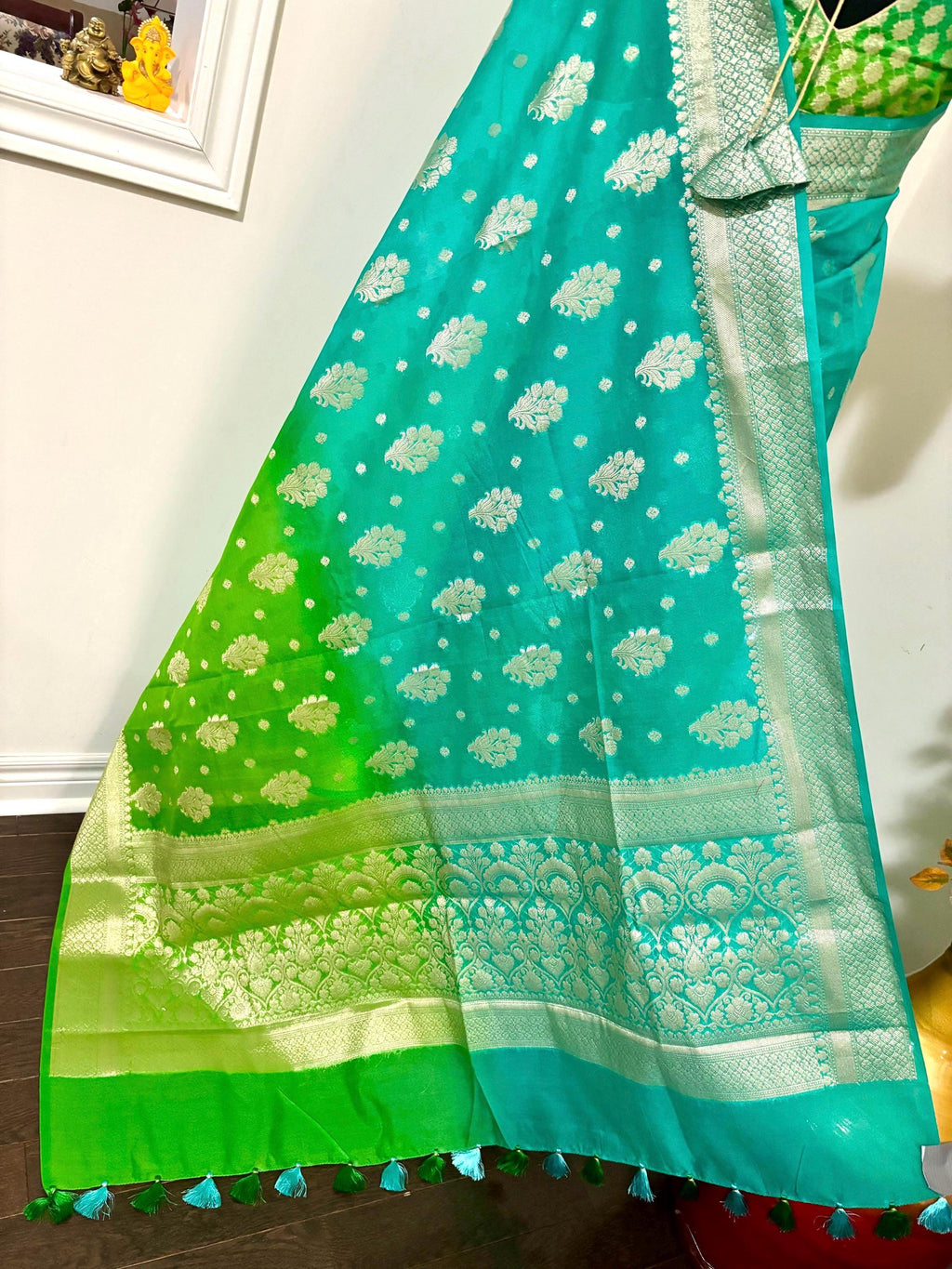 Banarasi dual shade handloom khadi georgette silk saree all over beautiful water zari weaving beautiful combinations, any color possible