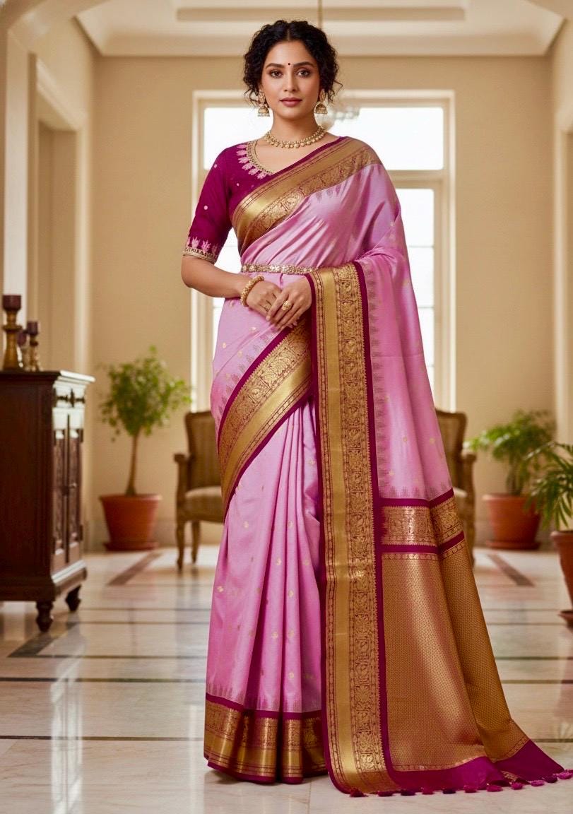 Gadwal Handloom pure silk sarees in rare colors and ready to wear blouse with embroidered blouse fits up to 32 -46 saree is ready fall pico