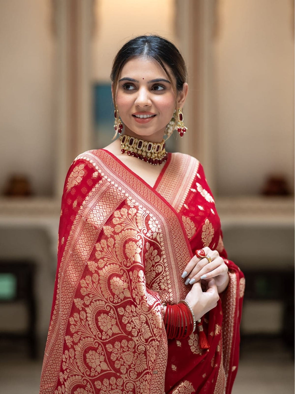 Banarasi handloom khadi georgette falling  silk saree all over beautiful water zari weaving work / Any color possible