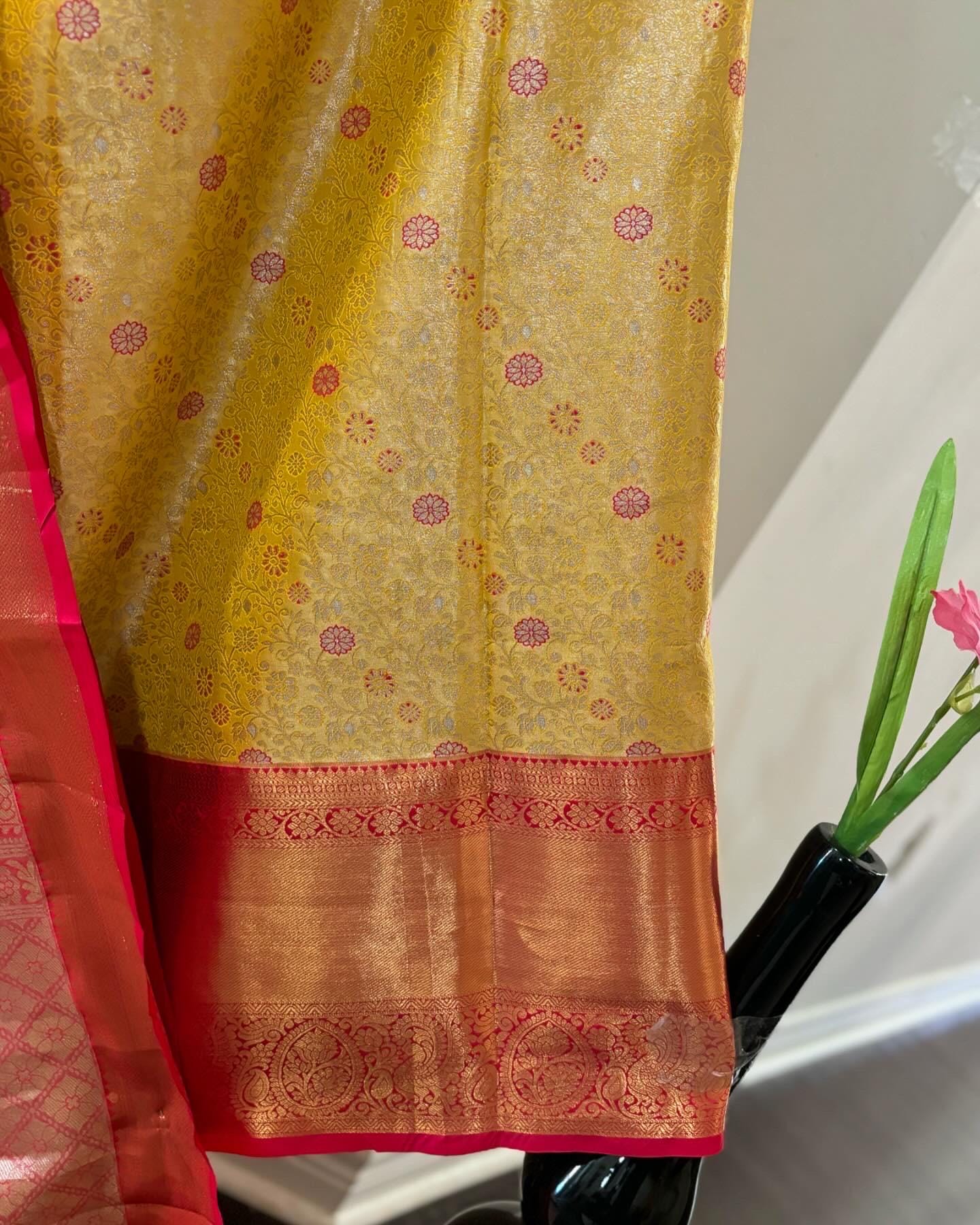 Kanchipuram soft silk saree in rare colors with beautifully done hand  made embroidered blouse with ready to wear work blouse fits 32 to 46