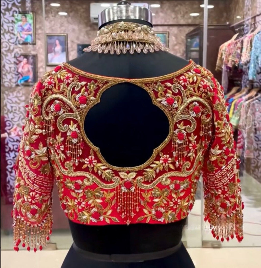 Stone studded Gold Work kardana n zardosi net hands  work Blouse ready to wear