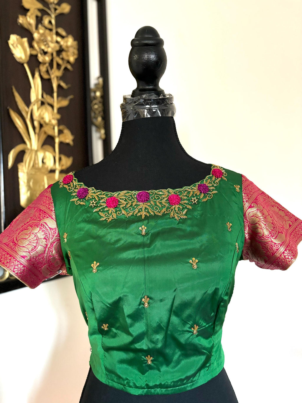 Beautiful cocktail dual shade banarasi  bandhini silk saree paired up pretty maggam blouse fits  sizes 32 -46 ready to wear prettiest blouse