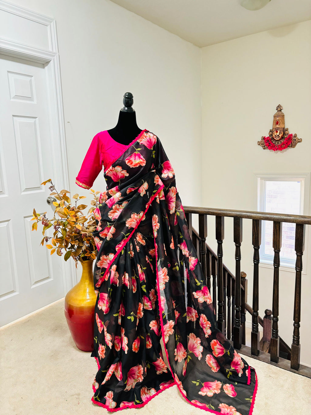 Beautiful Designer floral soft Organza Saree with beautiful lace ready to wear designer blouse fits to 32 to 46