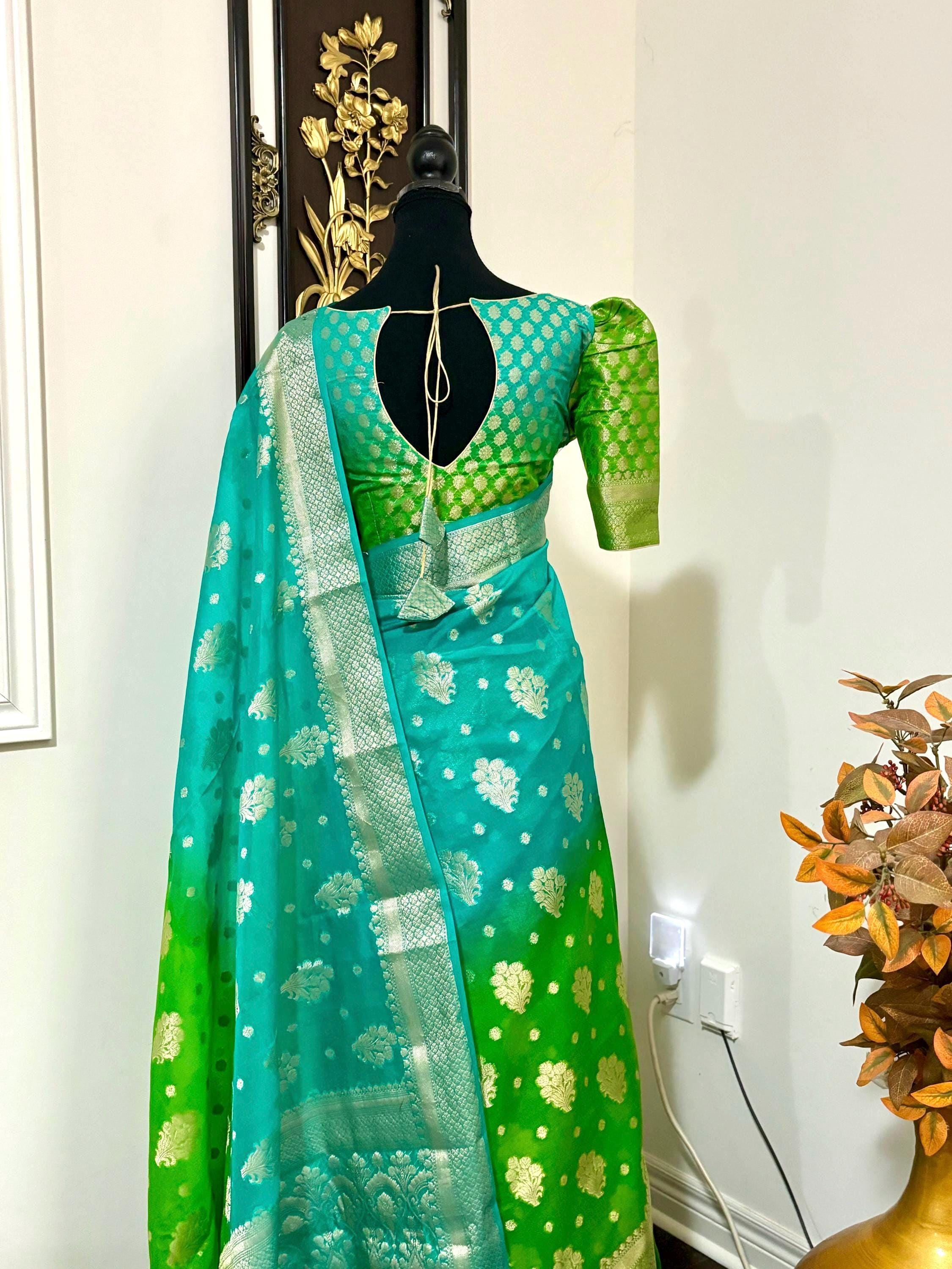 Banarasi dual shade handloom khadi georgette silk saree all over beautiful water zari weaving beautiful combinations, any color possible