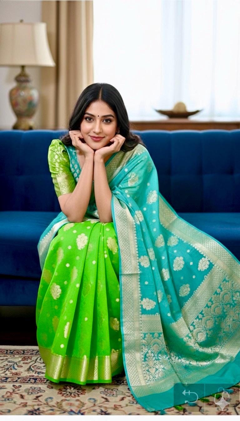 Banarasi dual shade handloom khadi georgette silk saree all over beautiful water zari weaving beautiful combinations, any color possible