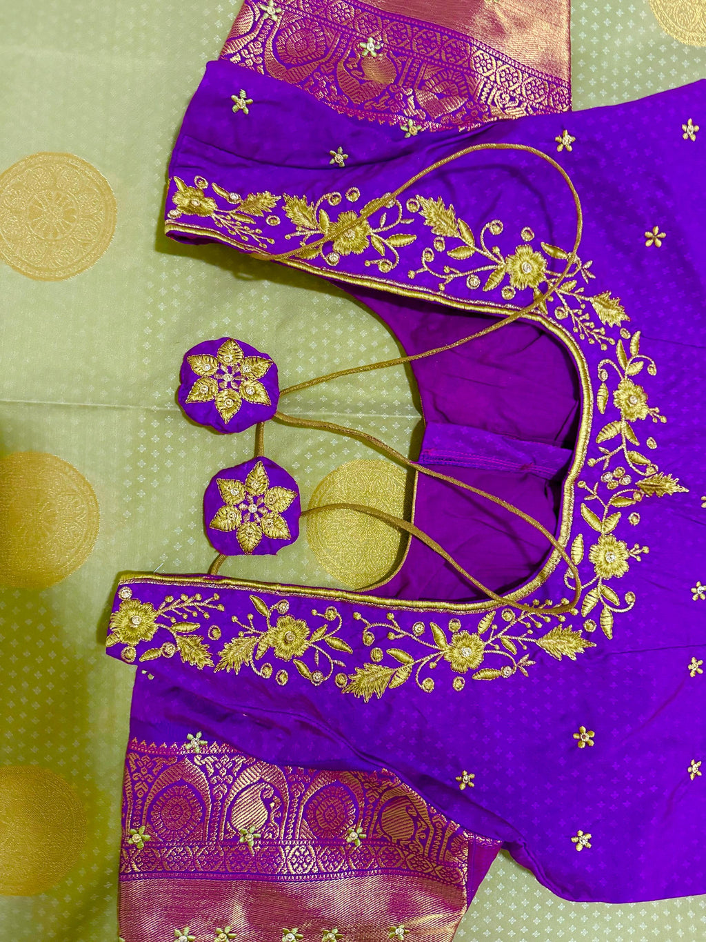 Kanchipuram soft silk saree in rare colors with beautifully done hand  made embroidered blouse with ready to wear work blouse fits 32 to 46