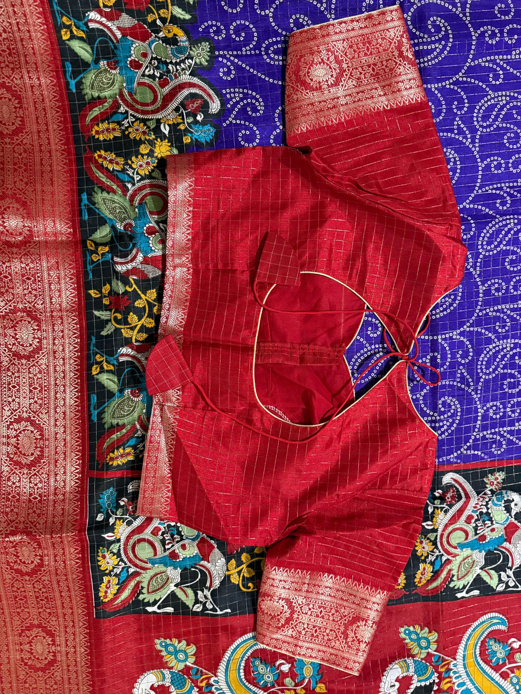 Beautiful Light weight Emarald silk saree  with Kanchi boarder  Bhandini prints ready blouse fits 32 to 46 with beautiful color combo