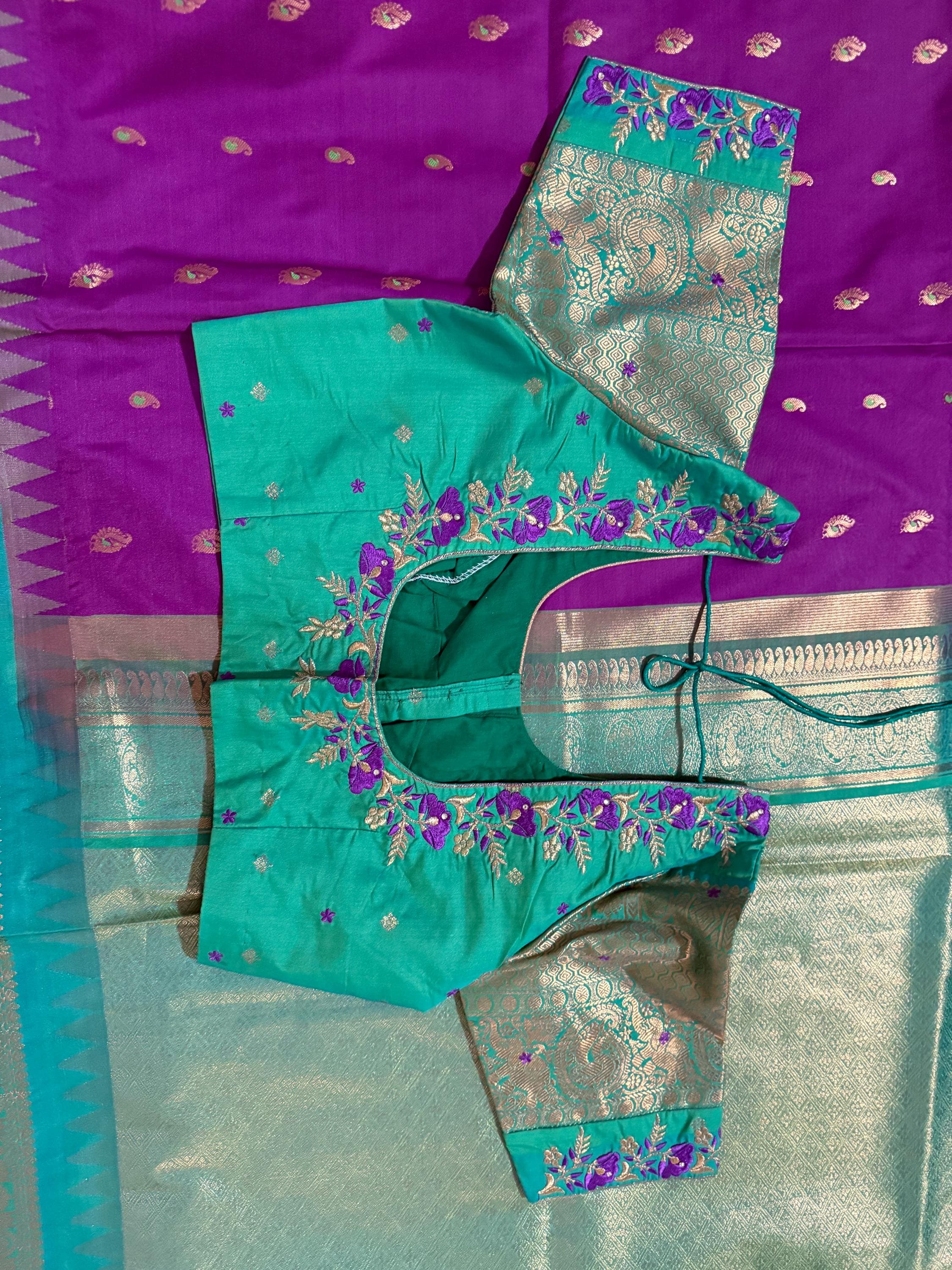 Gadwal Handloom pure silk sarees in rare colors and ready to wear blouse with embroidered blouse fits up to 32 -46 saree is ready fall pico