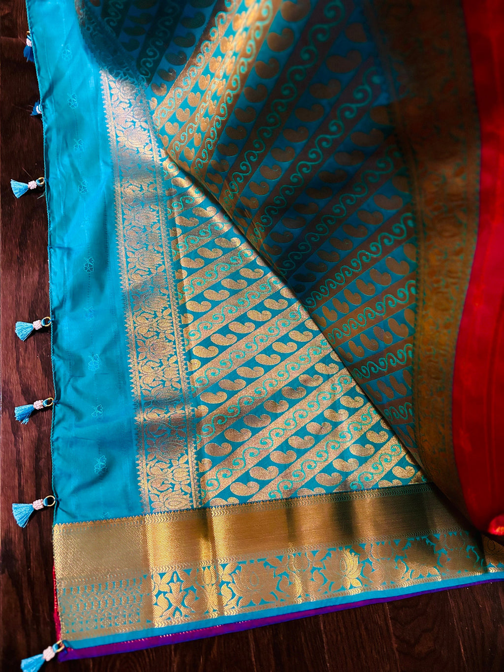 Kanchipuram soft silk saree in rarecolors with beautifully done hand  made embroidered blouse with readytowear work blouse fitsup to32 to 46