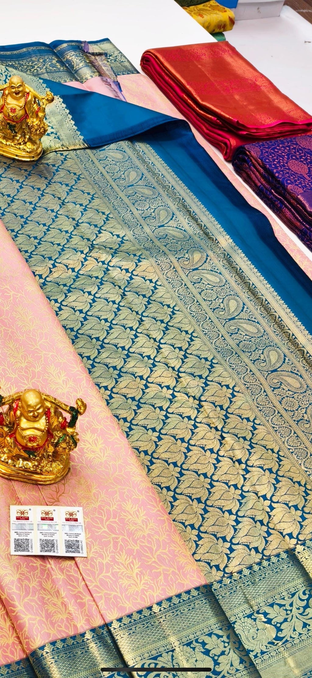 2 gram gold pure handloom  Silk Kanjeevarm/kanchi pattu silk mark certified Sarees;  ask seller for availability before booking shades avail